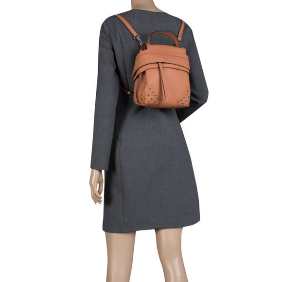 Tod's Brown Leather Mini Wave Top Handle Studs Backpack Crossbody Handbag Purse - Picture 2 of 16